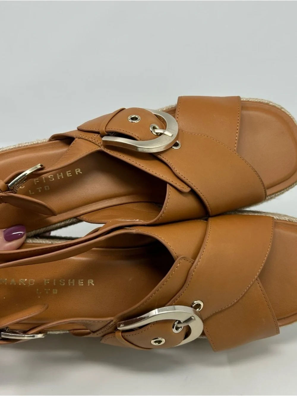 Marc Fisher LTD Womens Platform Espadrille Sandals Brown Buckle Open Toe Size 10